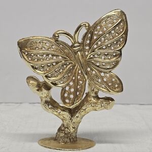 Torino Vintage Gold Tone Metal Butterfly Earrings Holder Boho Jewelry Organizer